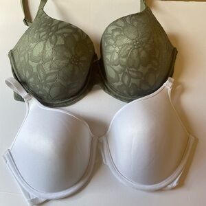 No Boundaries Olive Green Lace & White Smooth T-Shirt Bra Set